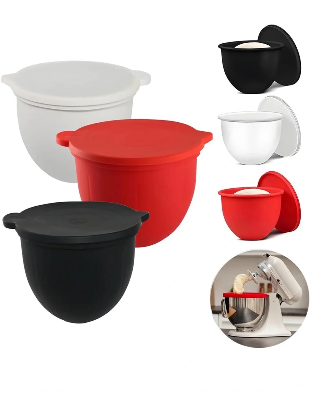 New Open Box 3-Pcs 5qt Mixer Bowl Silicone Insert Aid,Non-Stick Liners